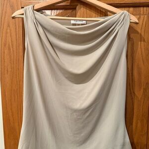 Calvin Klein Sleeveless Draped Neck Top - Beige